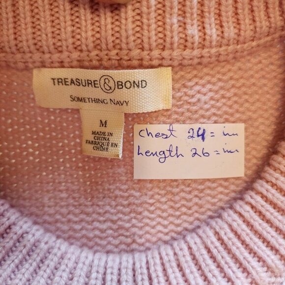 Treasure & Bond Something Navy Sweater Women Medium Pink Crew Neck Long Sleeves - Picture 8 of 9